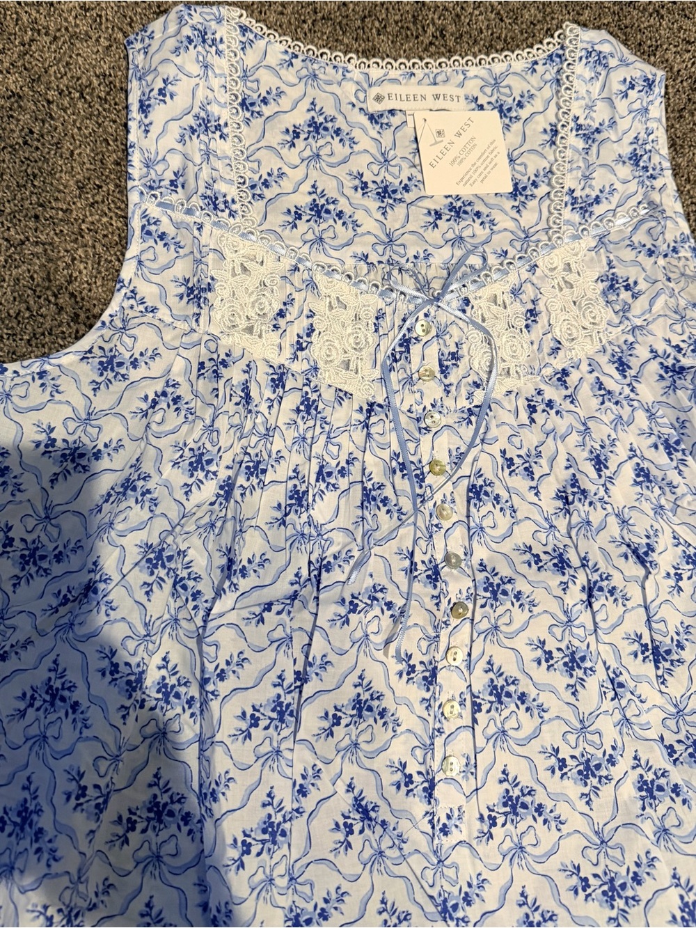 Eileen West Blue and White Floral Cotton Nightgown - Picture 2 of 5